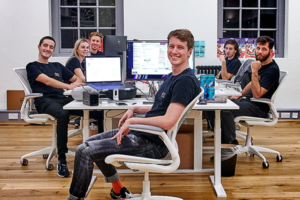 UK technology startup team working together in a London office